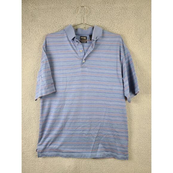 Ping Collection Mens Mercerized Cotton Golf Polo Shirt Size L Blue Striped - Picture 1 of 5